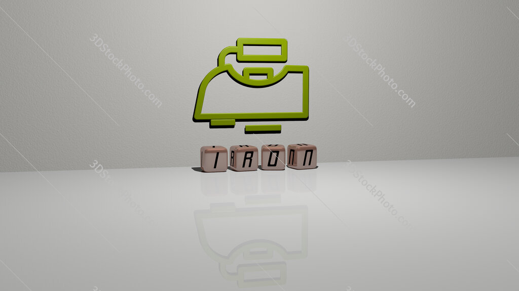 iron text of cubic dice letters on the floor and 3D icon on the wall