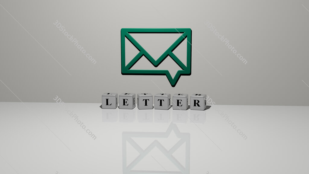 letter text of cubic dice letters on the floor and 3D icon on the wall