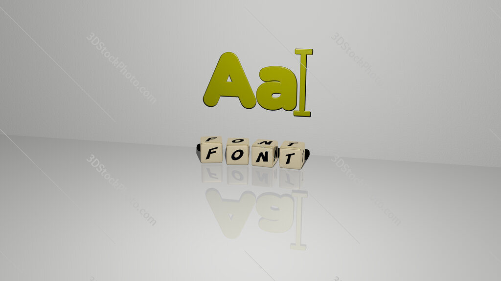 font text of cubic dice letters on the floor and 3D icon on the wall