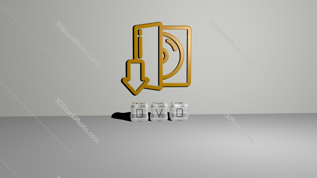 dvd 3D icon on the wall and cubic letters on the floor
