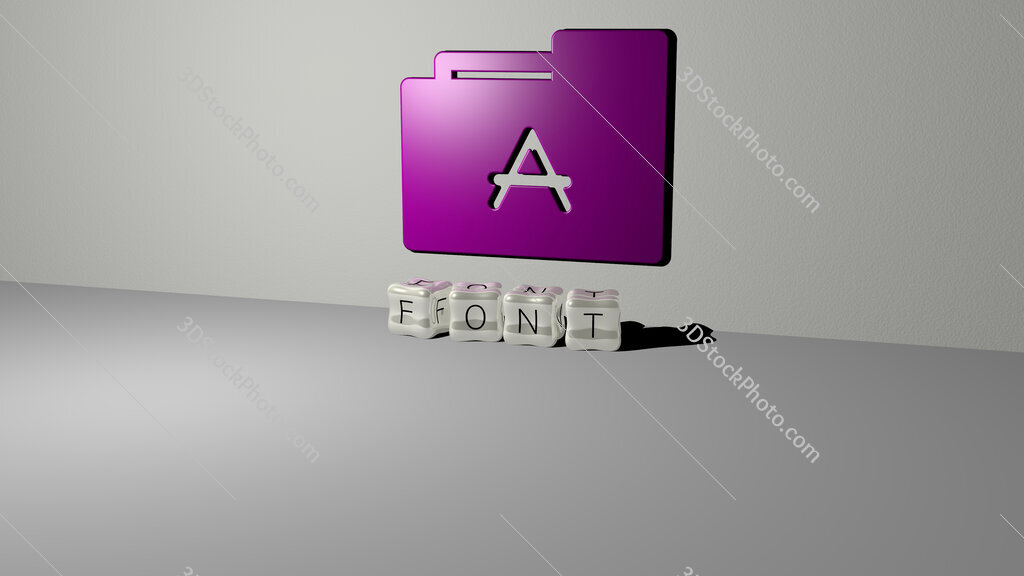 font 3D icon on the wall and cubic letters on the floor