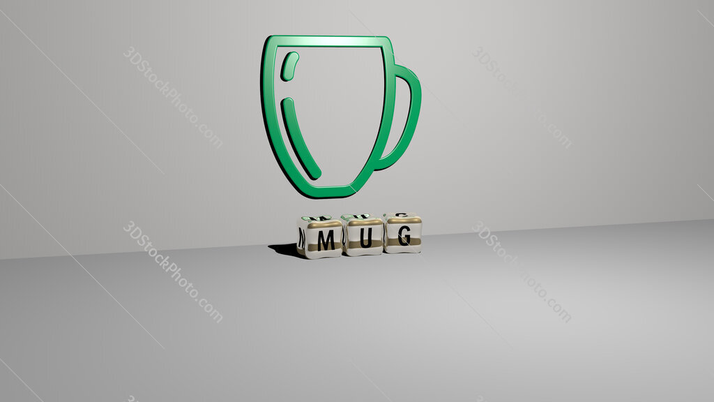 mug 3D icon on the wall and cubic letters on the floor
