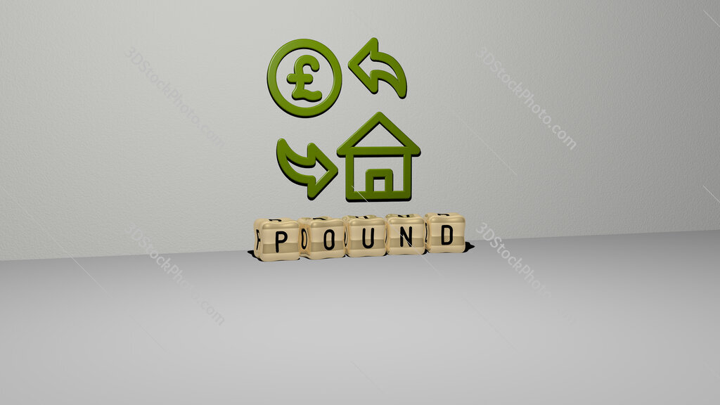 pound 3D icon on the wall and cubic letters on the floor