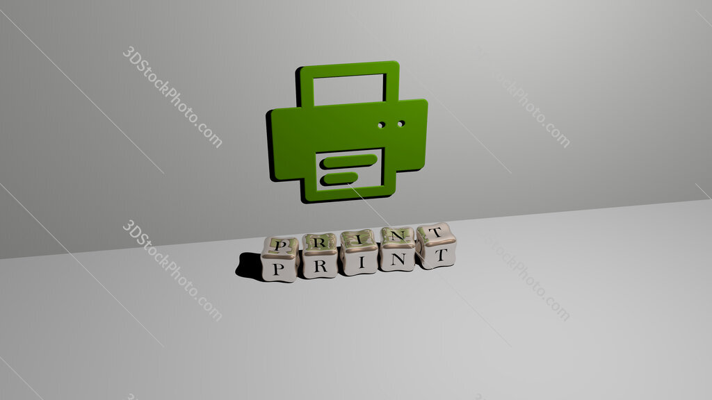 print 3D icon on the wall and cubic letters on the floor