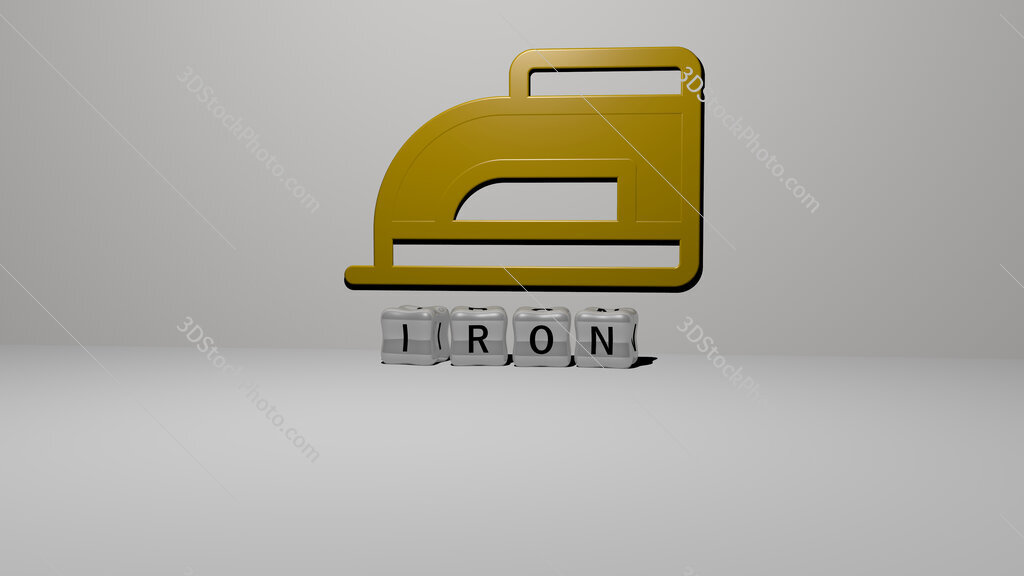 iron 3D icon on the wall and cubic letters on the floor