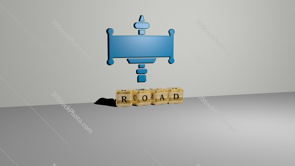 road 3D icon on the wall and cubic letters on the floor