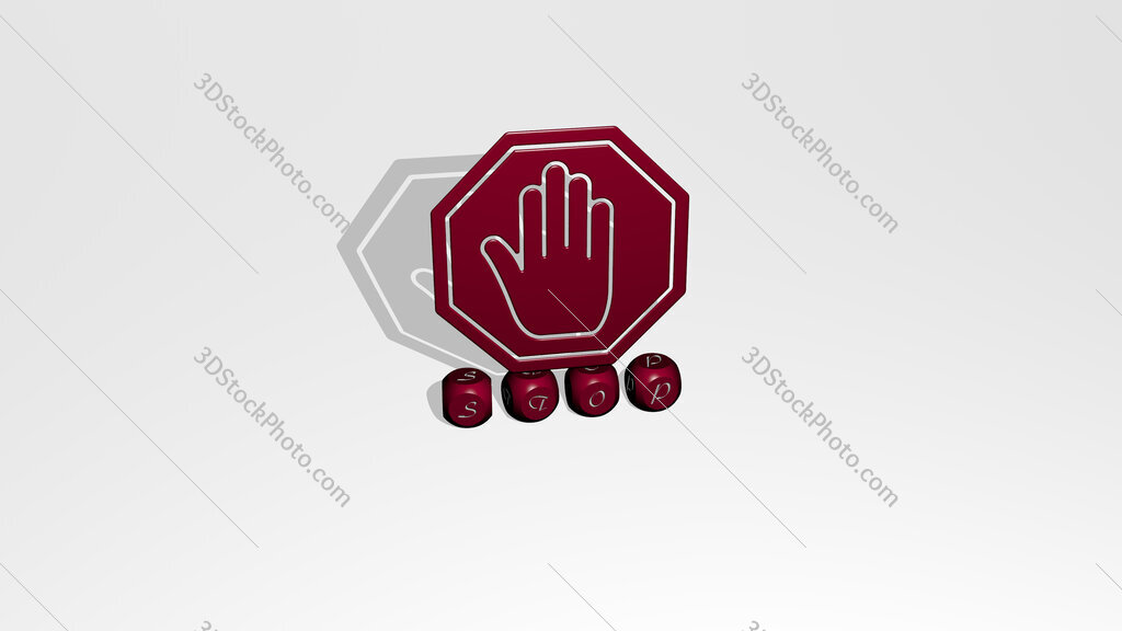 stop 3D icon over cubic letters