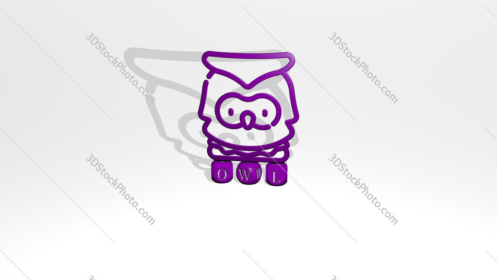 owl 3D icon over cubic letters