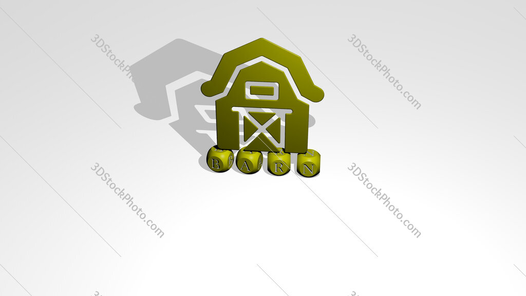 barn 3D icon over cubic letters