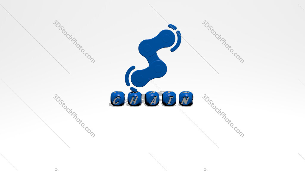 chain 3D icon over cubic letters