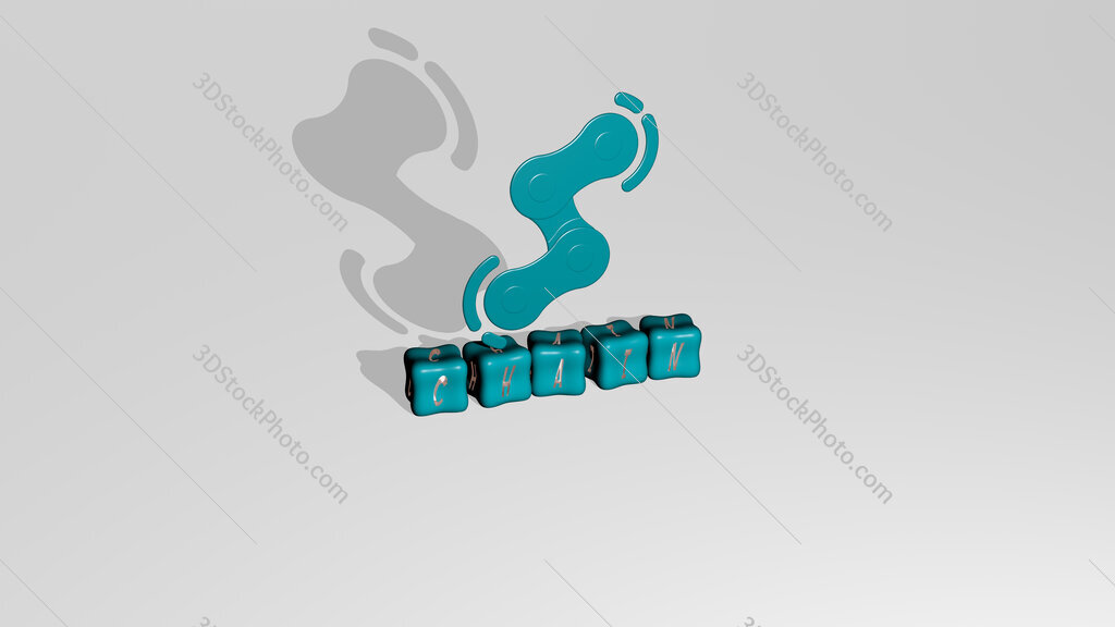chain 3D icon object on text of cubic letters