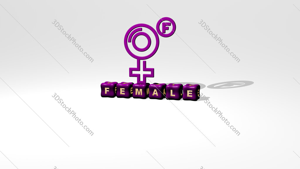 female 3D icon object on text of cubic letters
