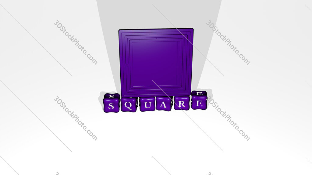 square 3D icon object on text of cubic letters