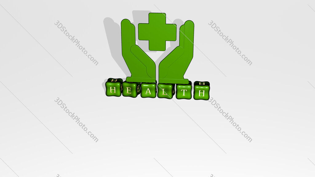 health 3D icon object on text of cubic letters