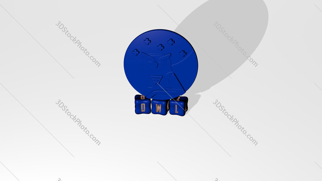 owl 3D icon object on text of cubic letters
