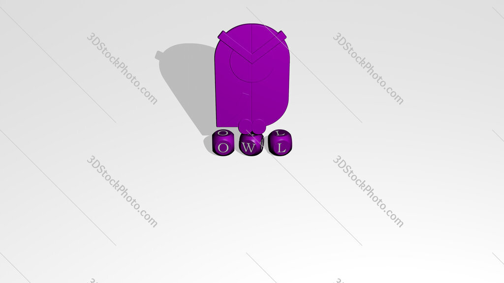owl 3D icon over cubic letters