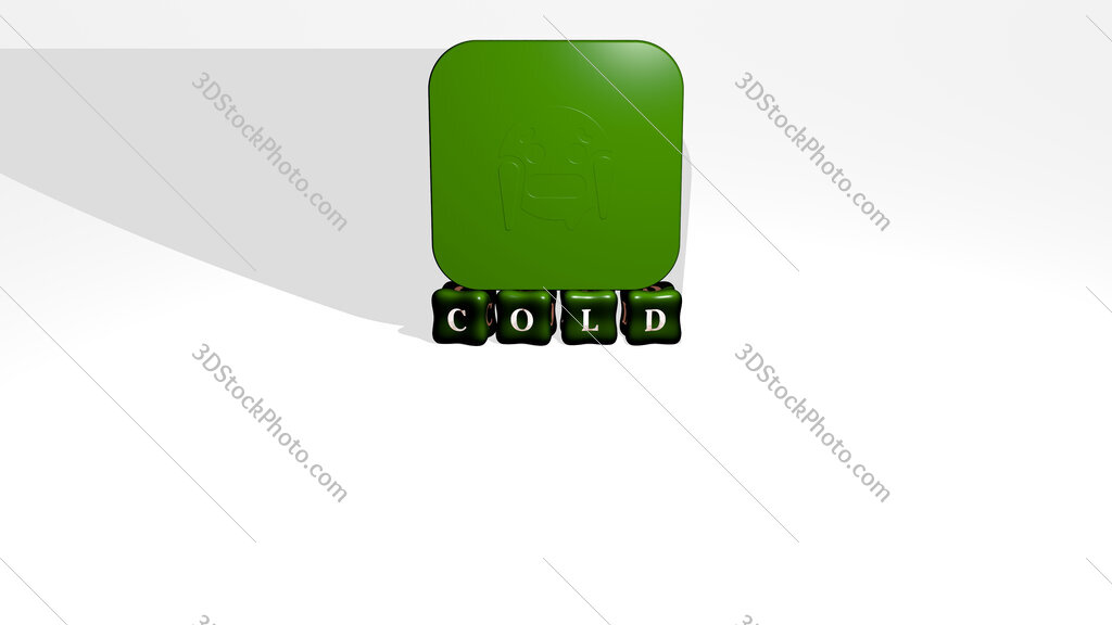 cold 3D icon object on text of cubic letters
