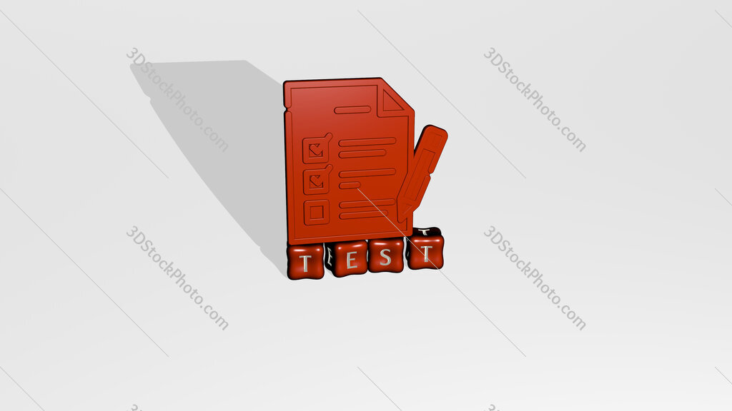 test 3D icon object on text of cubic letters