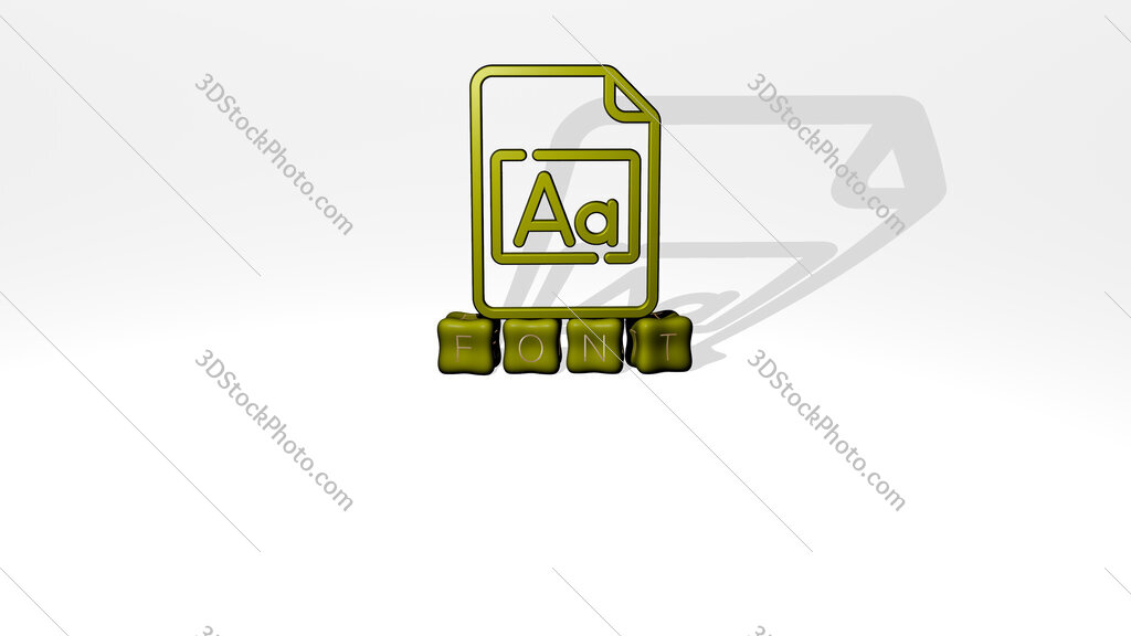 font 3D icon object on text of cubic letters