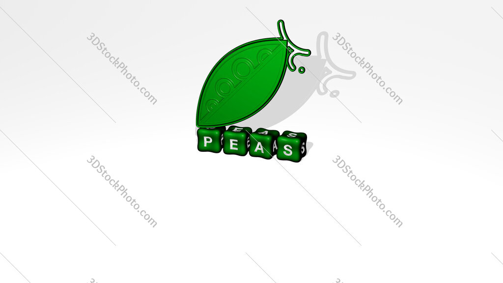 peas 3D icon object on text of cubic letters