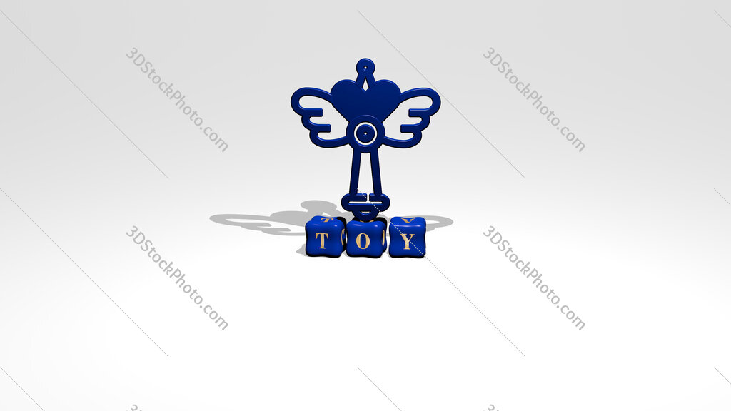 toy 3D icon object on text of cubic letters