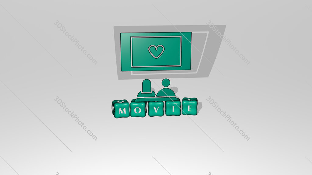 movie 3D icon object on text of cubic letters