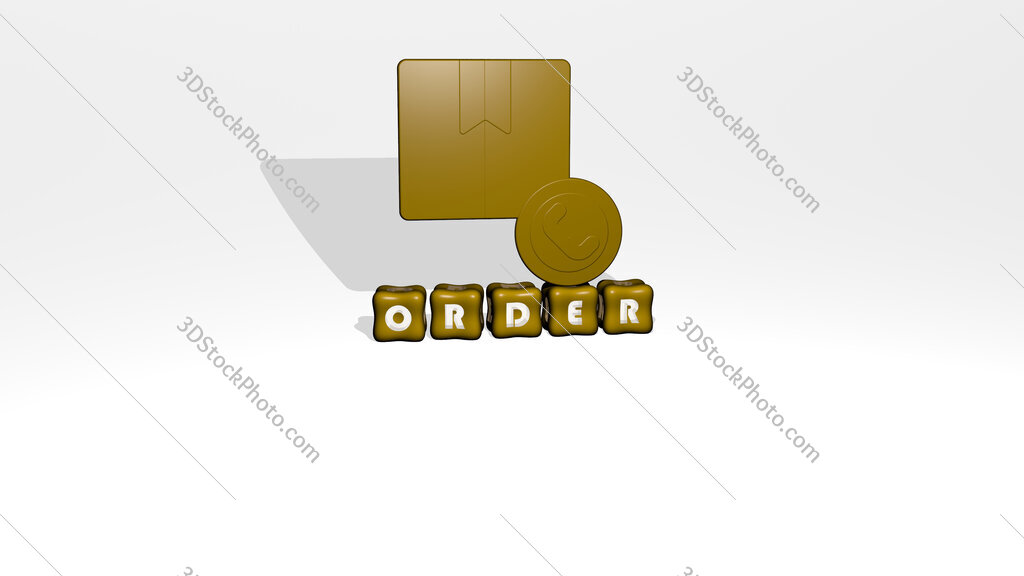 order 3D icon object on text of cubic letters