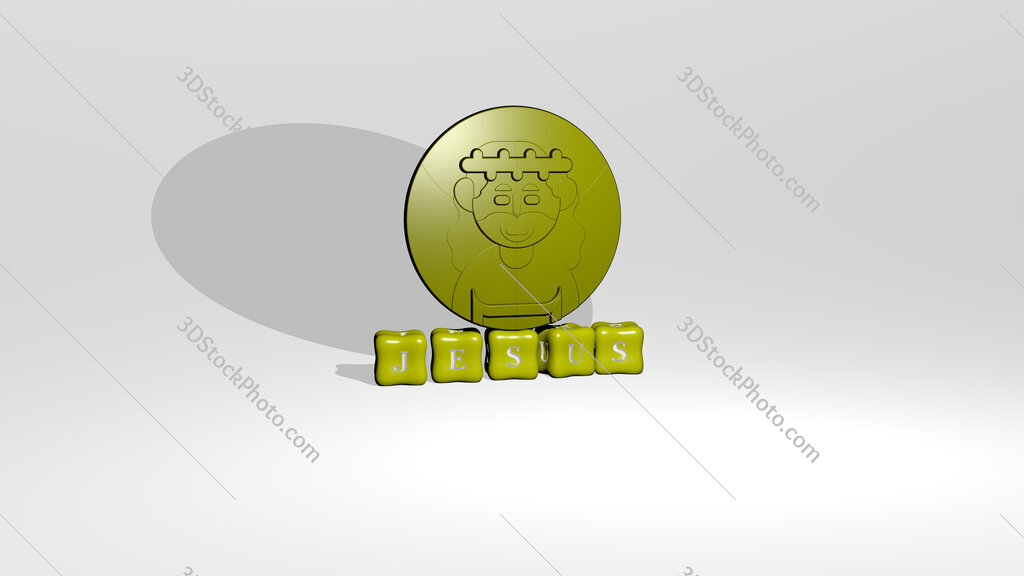 jesus 3D icon object on text of cubic letters
