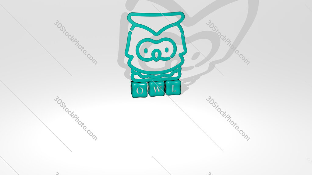 owl 3D icon object on text of cubic letters