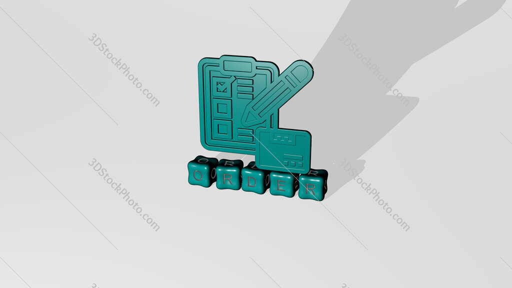 order 3D icon object on text of cubic letters