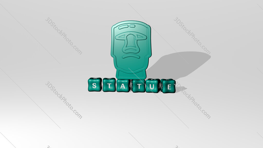statue 3D icon object on text of cubic letters
