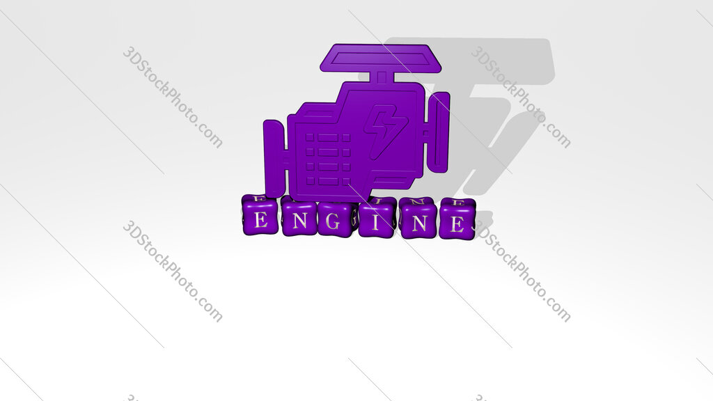 engine 3D icon object on text of cubic letters