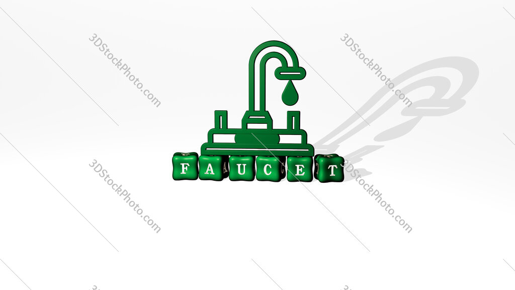faucet 3D icon object on text of cubic letters