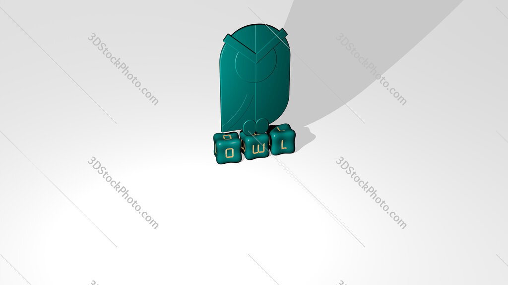 owl 3D icon object on text of cubic letters