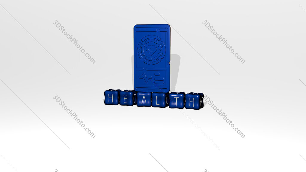 health 3D icon object on text of cubic letters