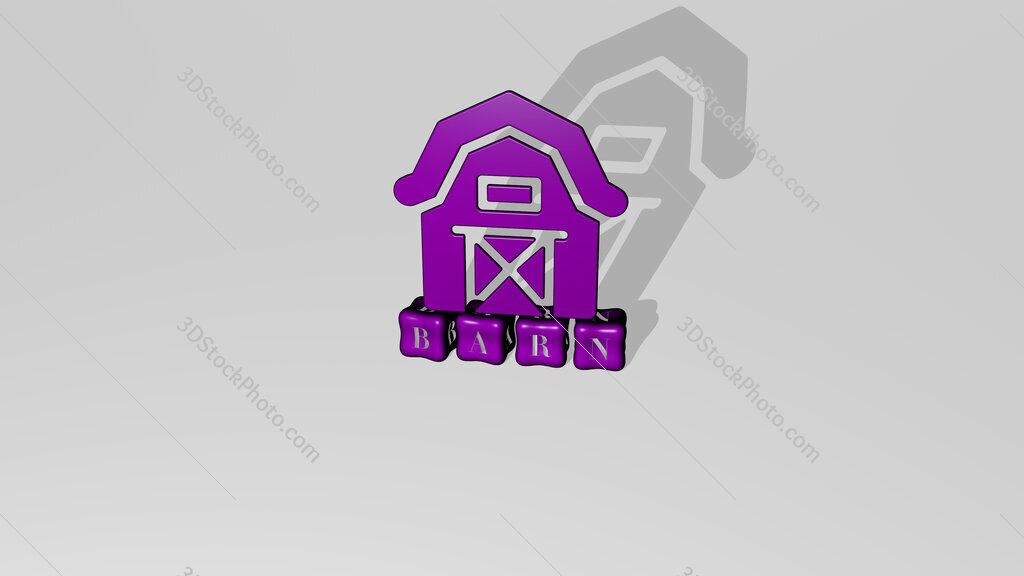 barn 3D icon object on text of cubic letters