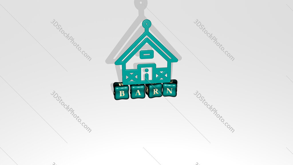 barn 3D icon object on text of cubic letters