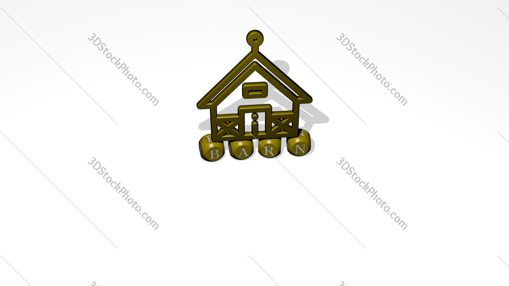 barn 3D icon over cubic letters