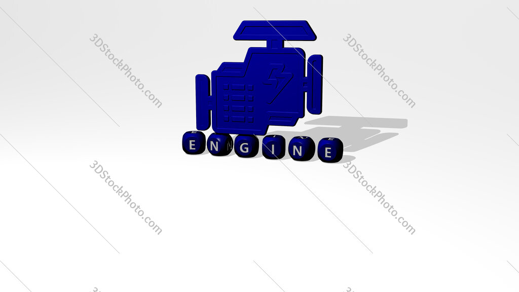 engine 3D icon over cubic letters