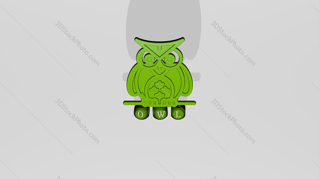 owl 3D icon over cubic letters