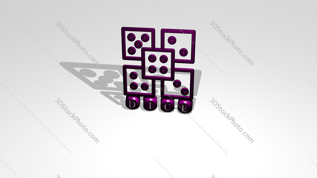 dice 3D icon over cubic letters