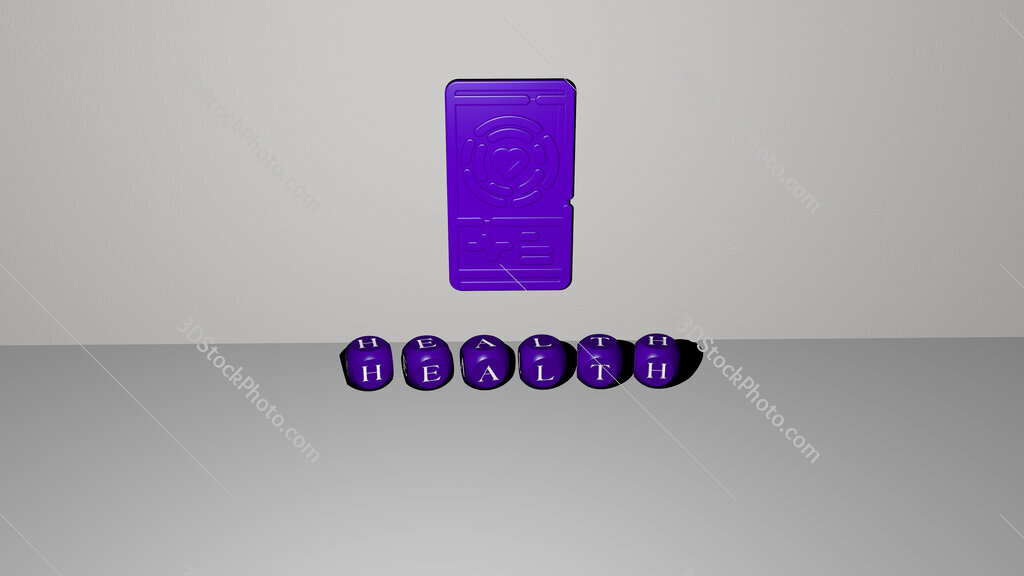 health 3D icon on the wall and text of cubic alphabets on the floor