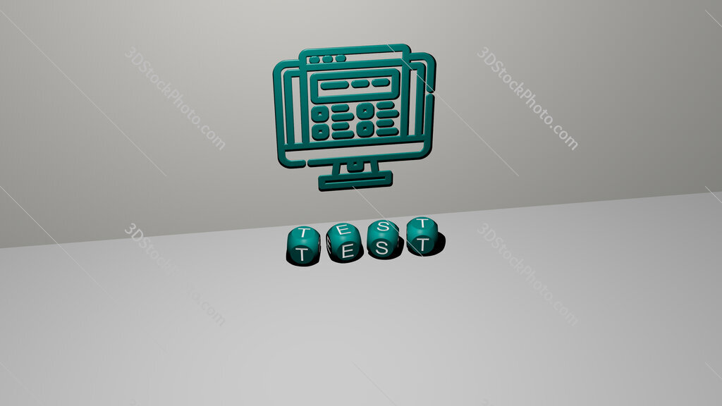 test 3D icon on the wall and text of cubic alphabets on the floor