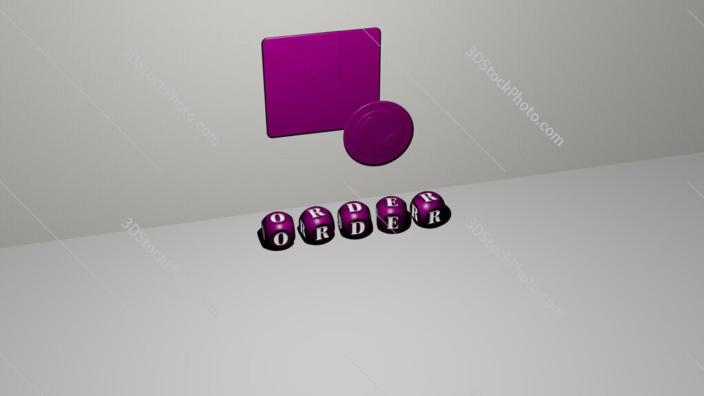 order 3D icon on the wall and text of cubic alphabets on the floor