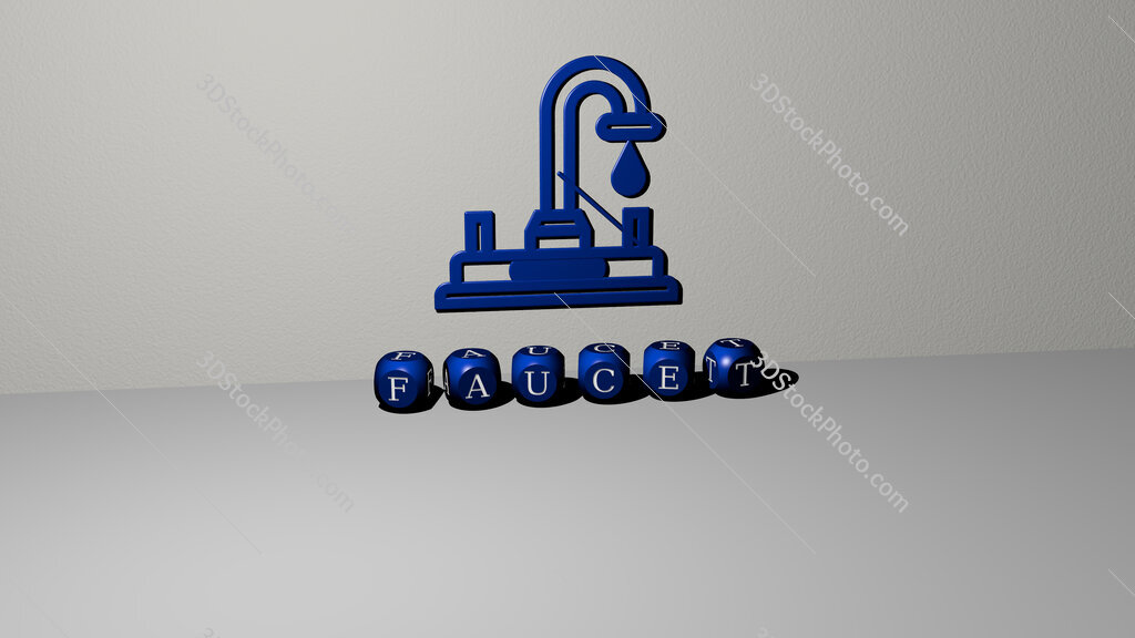 faucet 3D icon on the wall and text of cubic alphabets on the floor