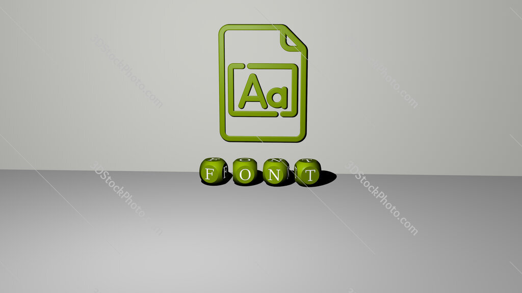 font 3D icon on the wall and text of cubic alphabets on the floor