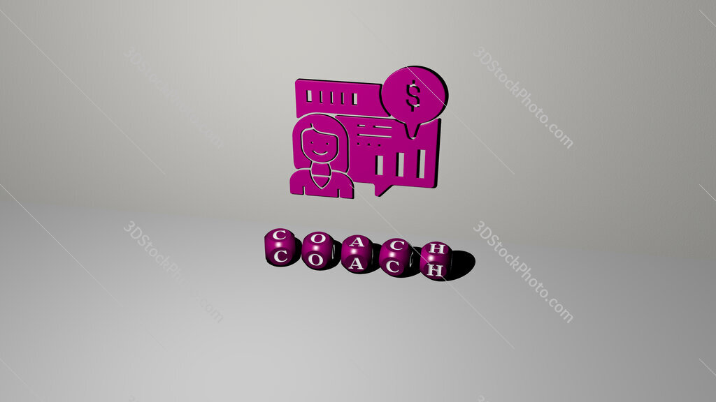 coach 3D icon on the wall and text of cubic alphabets on the floor