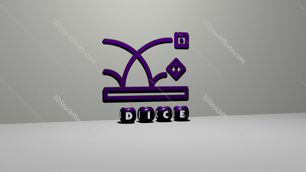 dice 3D icon on the wall and text of cubic alphabets on the floor