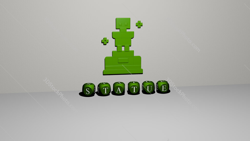 statue 3D icon on the wall and text of cubic alphabets on the floor