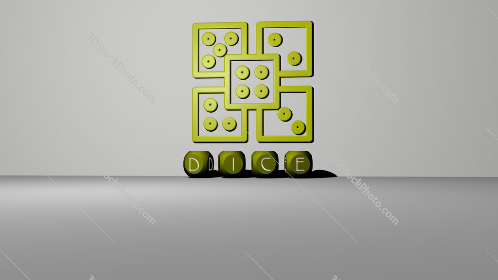 dice 3D icon on the wall and text of cubic alphabets on the floor
